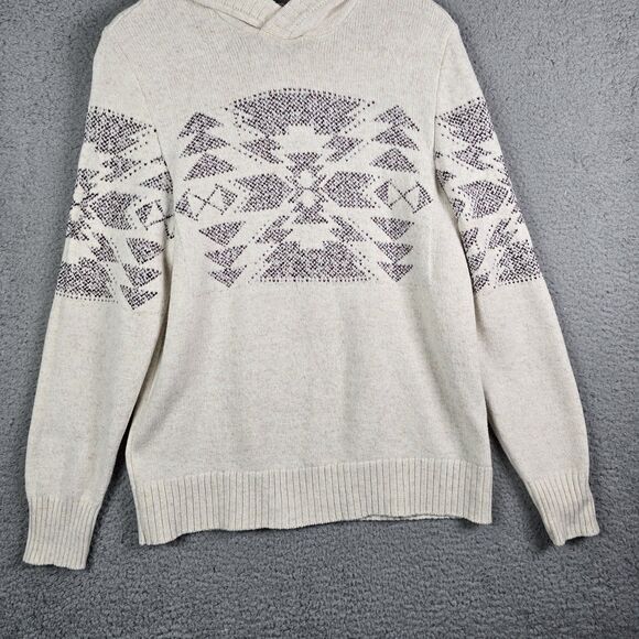 American Eagle Hoodie Sweater M Aztec Tribal Knit Pullover Soft Boho Cream Cozy - Picture 9 of 12